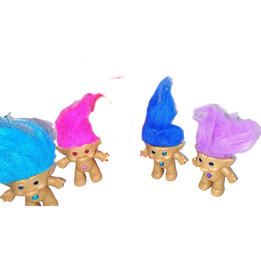(1S) 3" Vintage Gem Belly Ace Novelty Treasure Troll Doll Set of 4